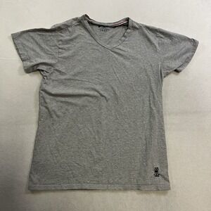 Psycho Bunny Mens Gray Cotton Logo V Neck Short Casual Sleeve Tee Shirt Size M